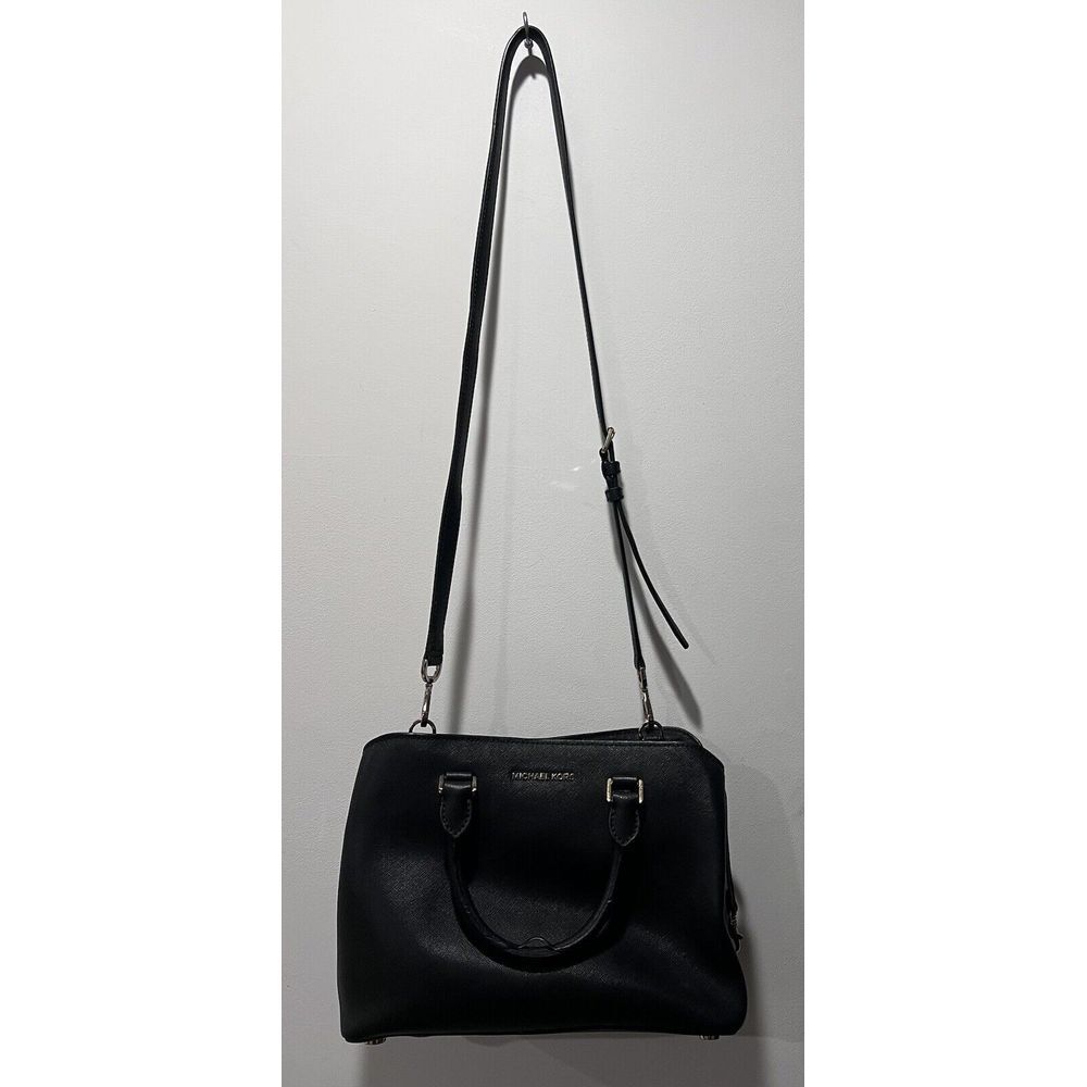 Michael Kors Womens Savannah Satchel Black‎ Purse Handbag Leather